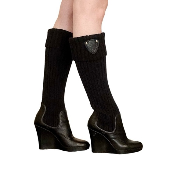 Gucci Black Wedge Boots with Knit Cuff - Picture 1 of 14